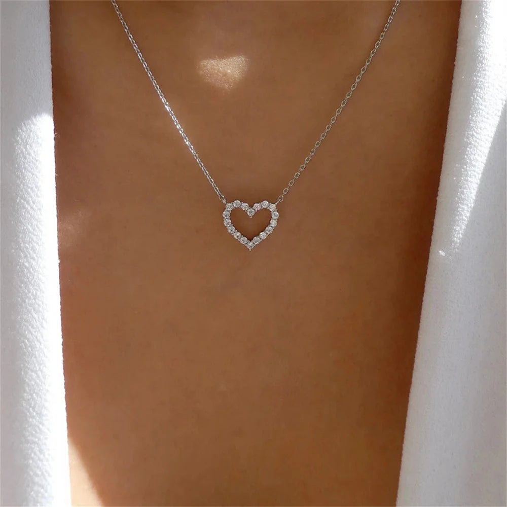 Hollow Heart Necklace with Crystal – Exclusive Kpop Elegance