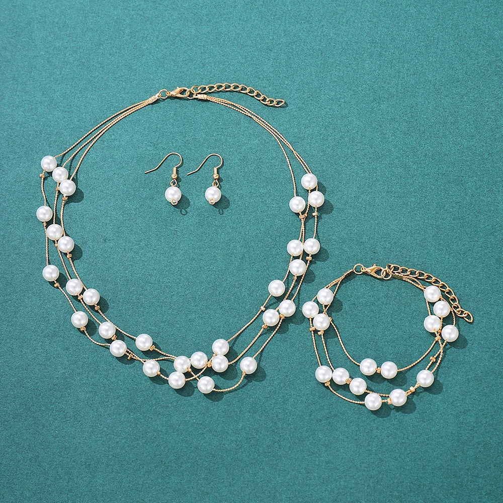 Elegant Jewelry Set Pearls and Crystals (4 Pieces)