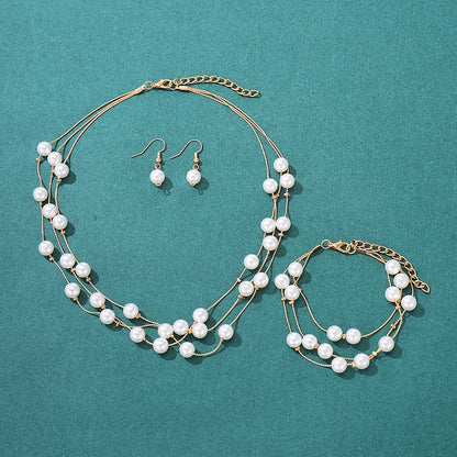 Elegant Jewelry Set Pearls and Crystals (4 Pieces)