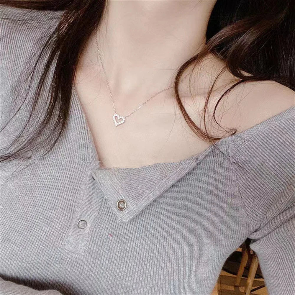 Hollow Heart Necklace with Crystal – Exclusive Kpop Elegance