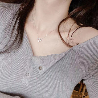 Hollow Heart Necklace with Crystal – Exclusive Kpop Elegance