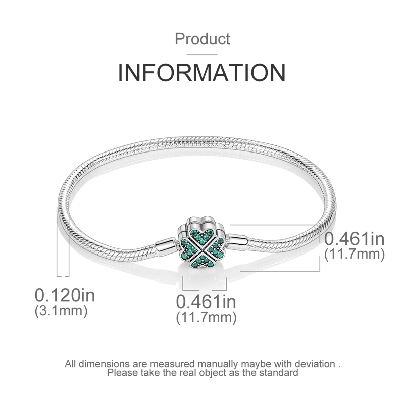 925 Silver Bracelet Four-Leaf Clover with Green Zirconia