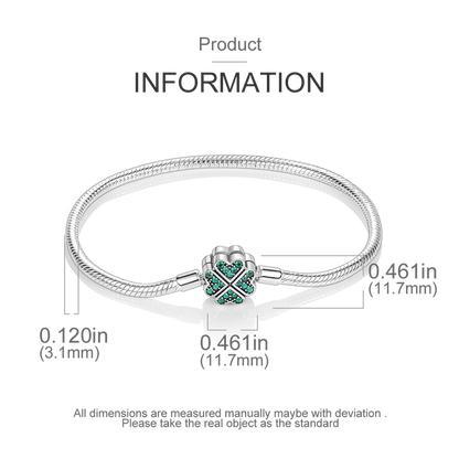 925 Silver Bracelet Four-Leaf Clover with Green Zirconia