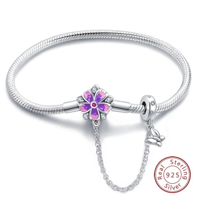 925 Silver Bracelet Four-Leaf Clover with Green Zirconia