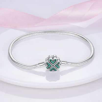 925 Silver Bracelet Four-Leaf Clover with Green Zirconia