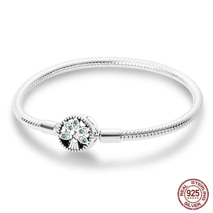 925 Silver Bracelet Four-Leaf Clover with Green Zirconia