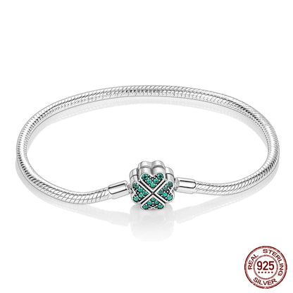 925 Silver Bracelet Four-Leaf Clover with Green Zirconia