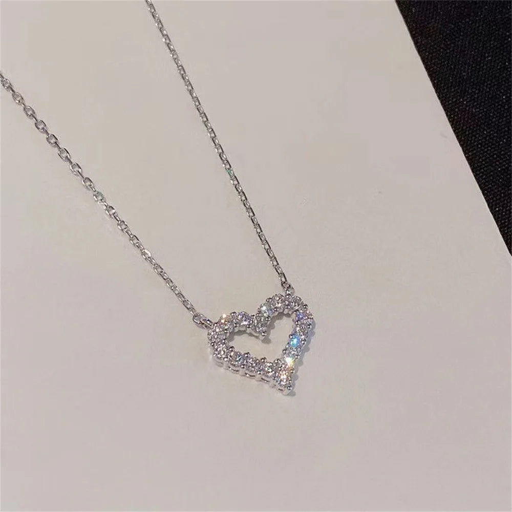 Hollow Heart Necklace with Crystal – Exclusive Kpop Elegance