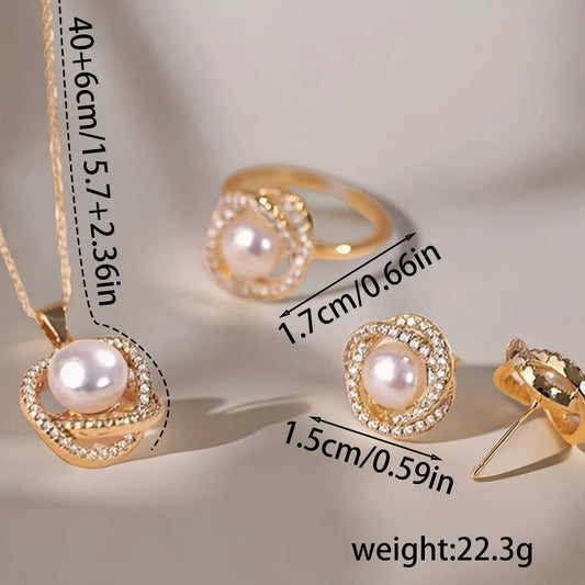 Elegant Jewelry Set Pearls and Crystals (4 Pieces)