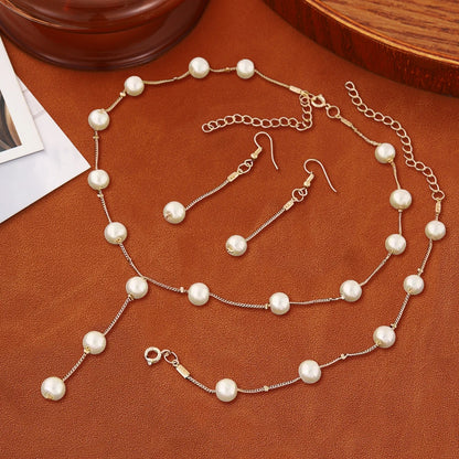 Elegant Jewelry Set Pearls and Crystals (4 Pieces)
