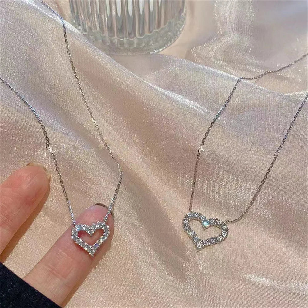 Hollow Heart Necklace with Crystal – Exclusive Kpop Elegance