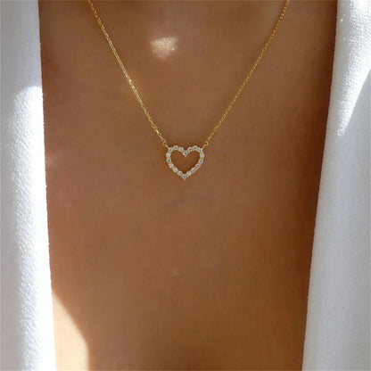 Hollow Heart Necklace with Crystal – Exclusive Kpop Elegance