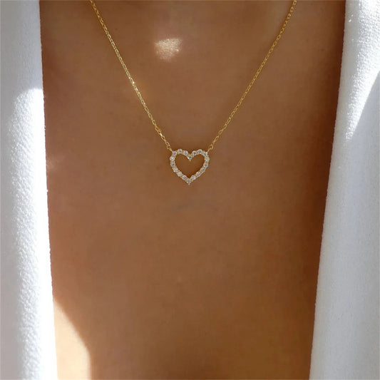 Hollow Heart Necklace with Crystal – Exclusive Kpop Elegance