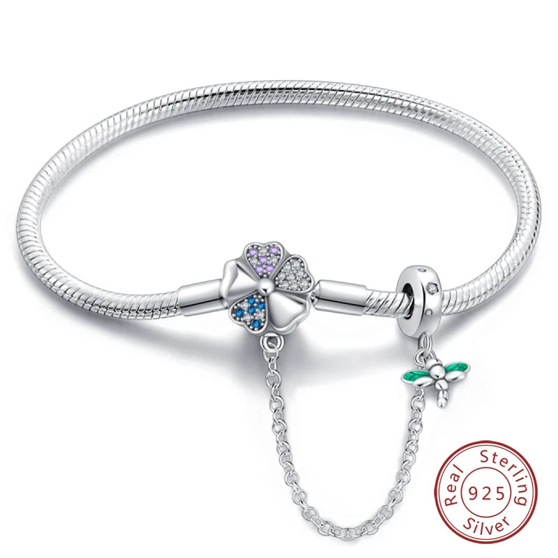 925 Silver Bracelet Four-Leaf Clover with Green Zirconia