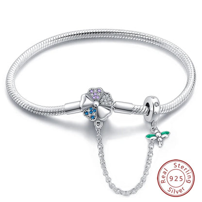 925 Silver Bracelet Four-Leaf Clover with Green Zirconia